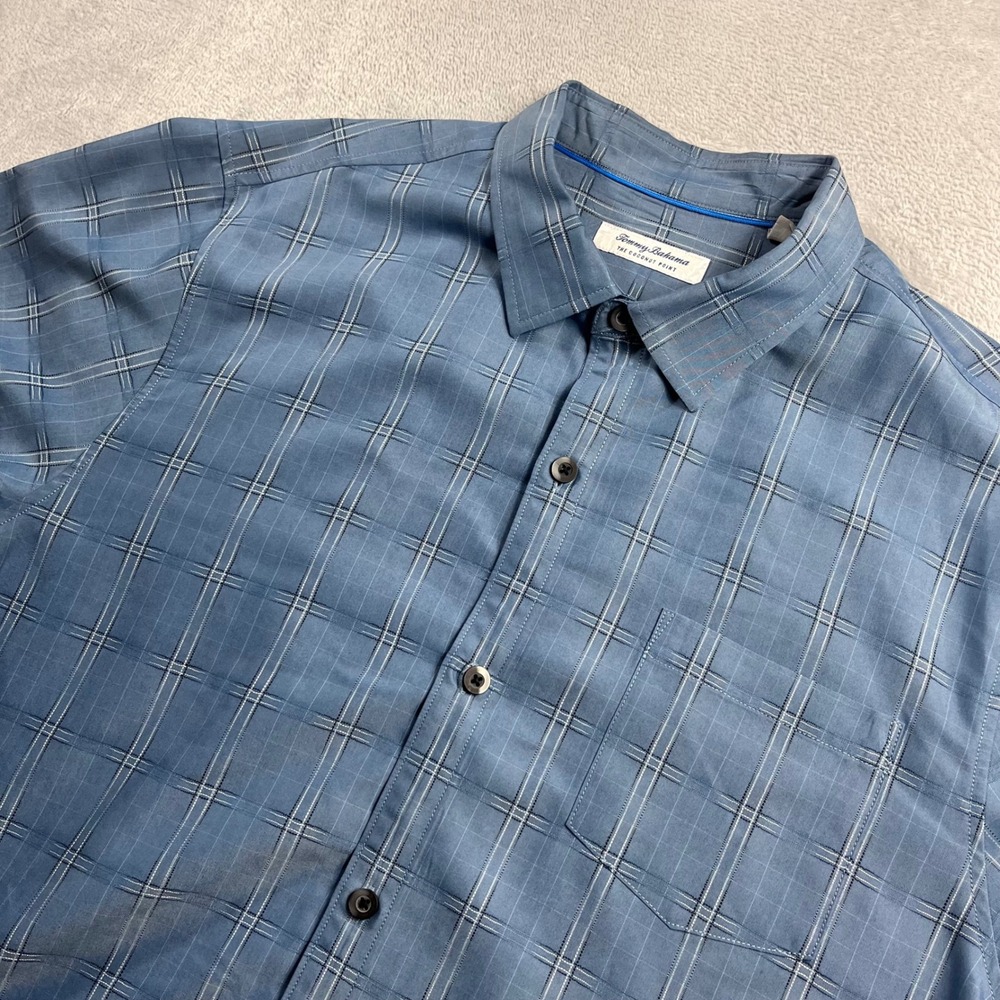Tommy Bahama The Coconut Point Men XXL Blue Plaid Short Sleeve Button Down Shirt